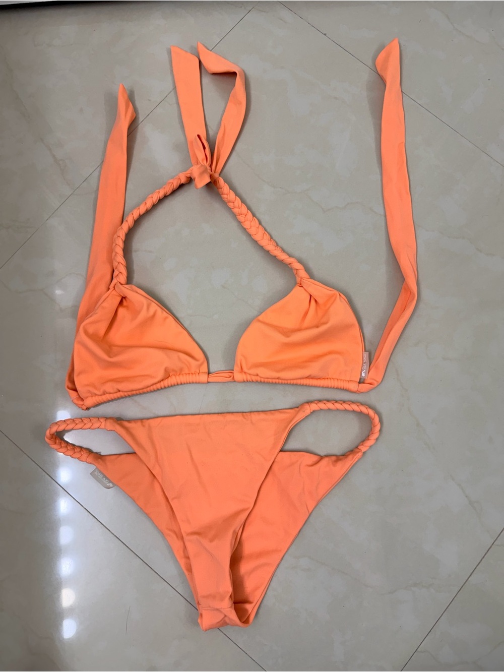 Braided Strap Coral Bikini Set - Women's Swimwear